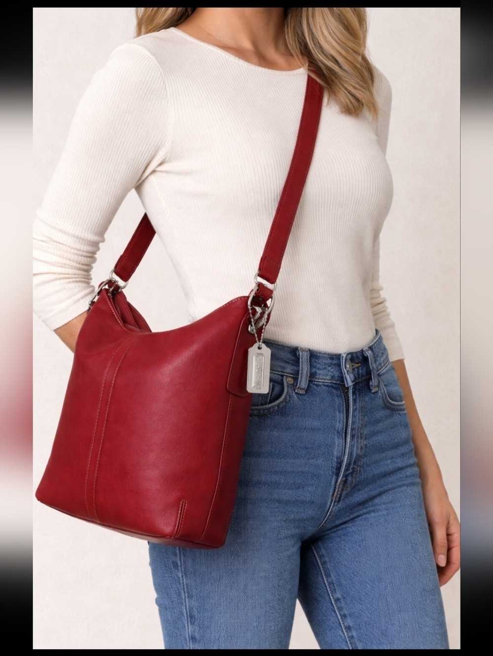 Vintage Coach Legacy Red Leather Slim Duffle Bag Y2K 2004 Crossbody Adjustable - Picture 14 of 15